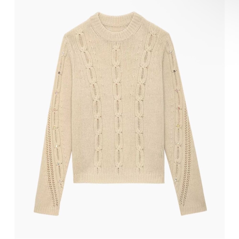Zadig & Voltaire Morley Rhinestone Embellished Cable-Knit Sweater NEW size large - Picture 6 of 12
